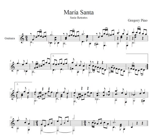 María Santa, para guitarra