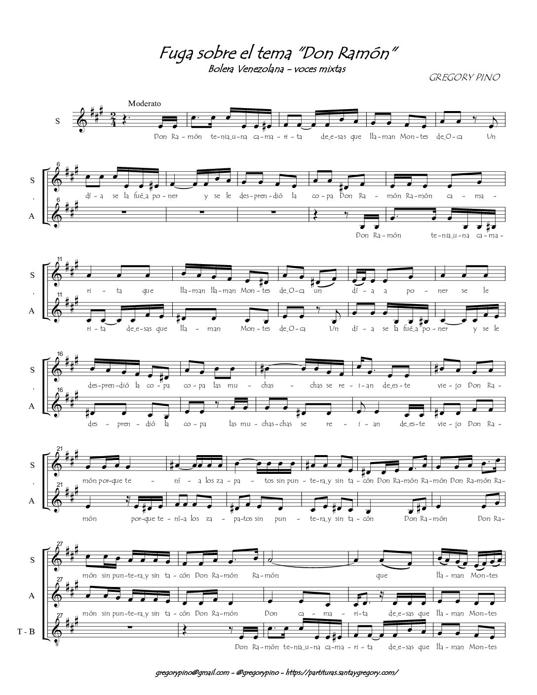 Don Ramón, fuga sobre tema venezolano, voces mixtas