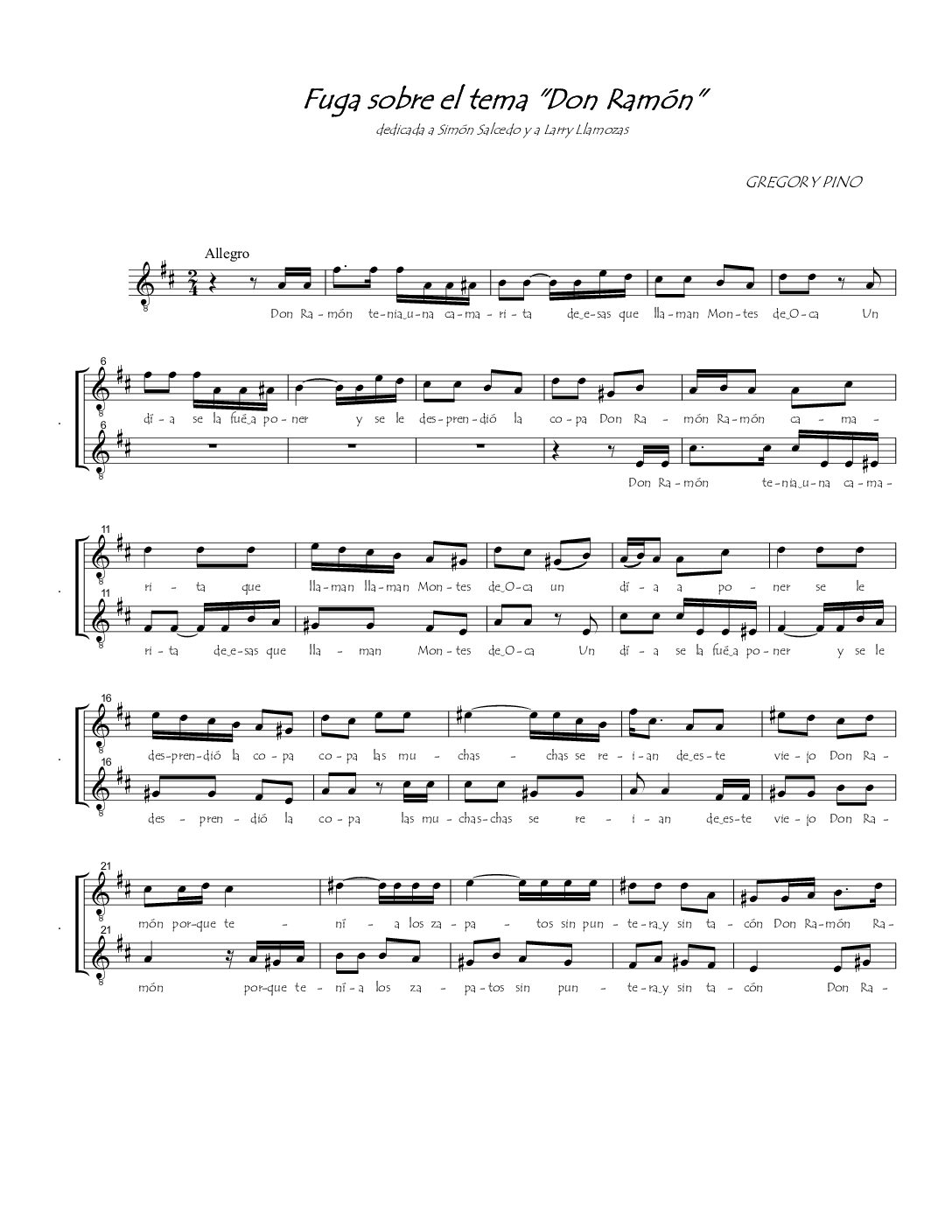 Don Ramón, fuga sobre tema venezolano, voces oscuras