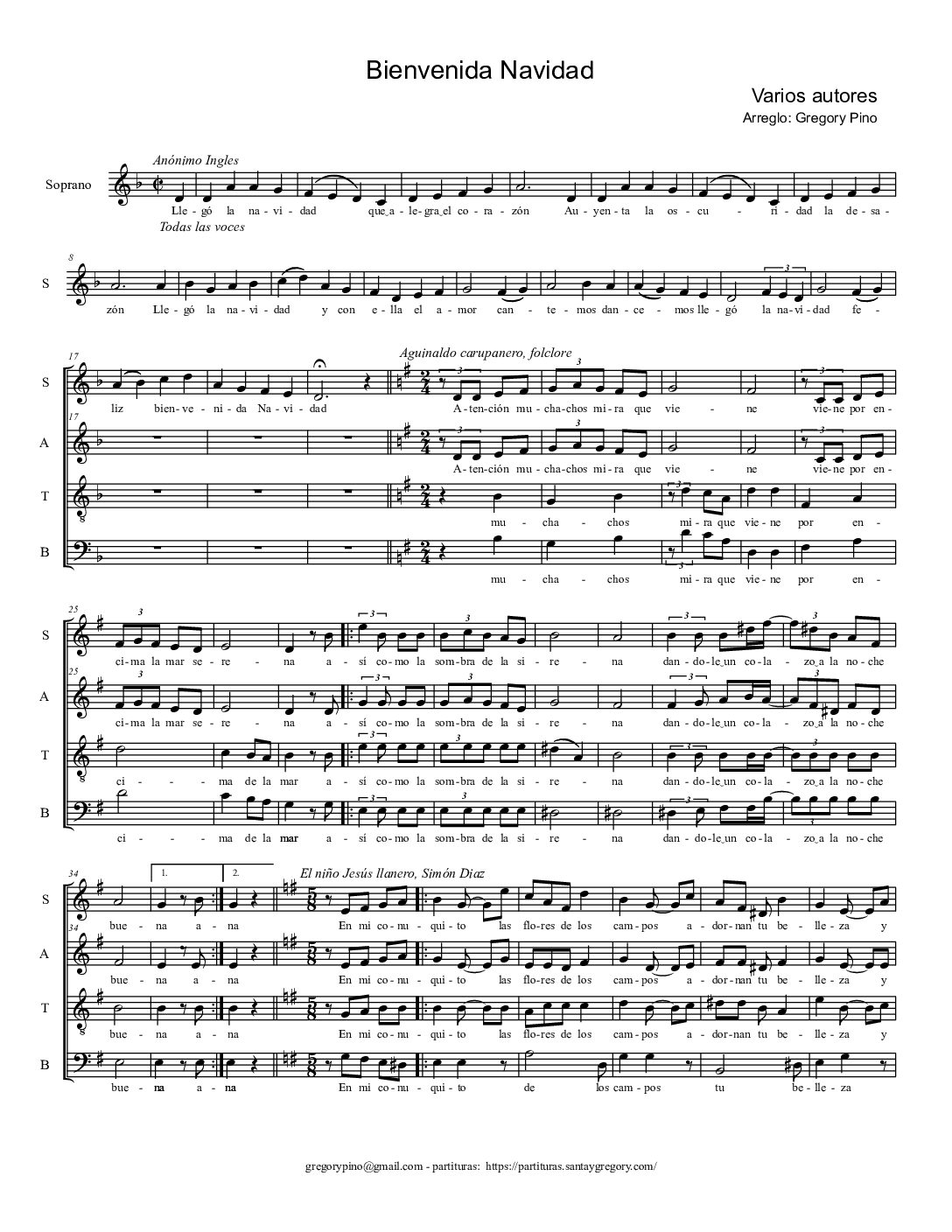 Bienvenidad Navidad, varios autores para coro mixto