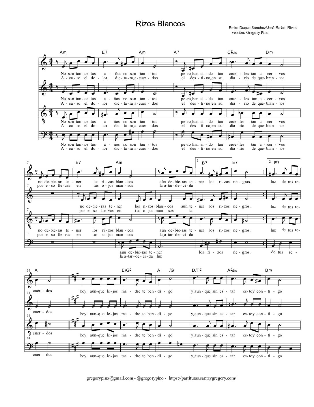 Rizos blancos, vals para SATB