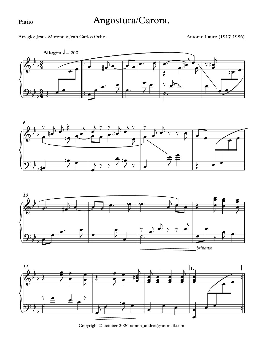 Angostura-Carora para piano