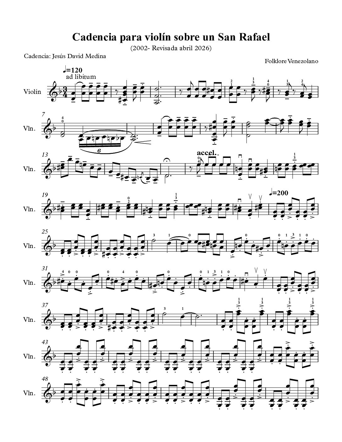 Cadencia para Violín sobre un San Rafael - Jesús D. Medina