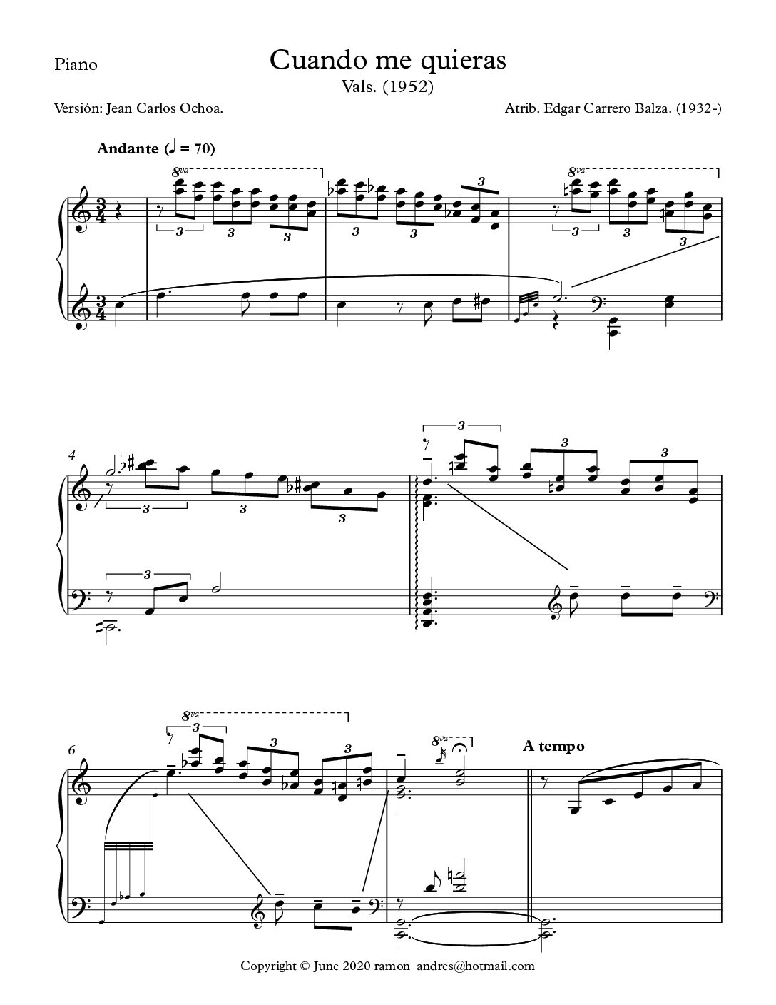 cuando me quieras - para piano