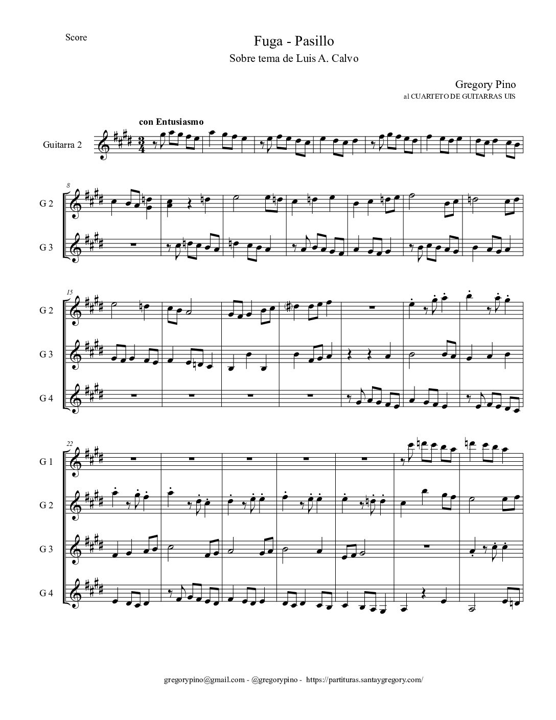 Fuga-pasillo sobre un tema de Luis A. Calvo - 4to de guitarras