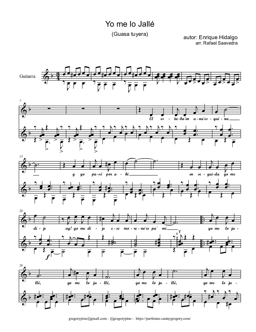 Yo me lo jallé - E. Hidalgo - Guitarra y voz en F